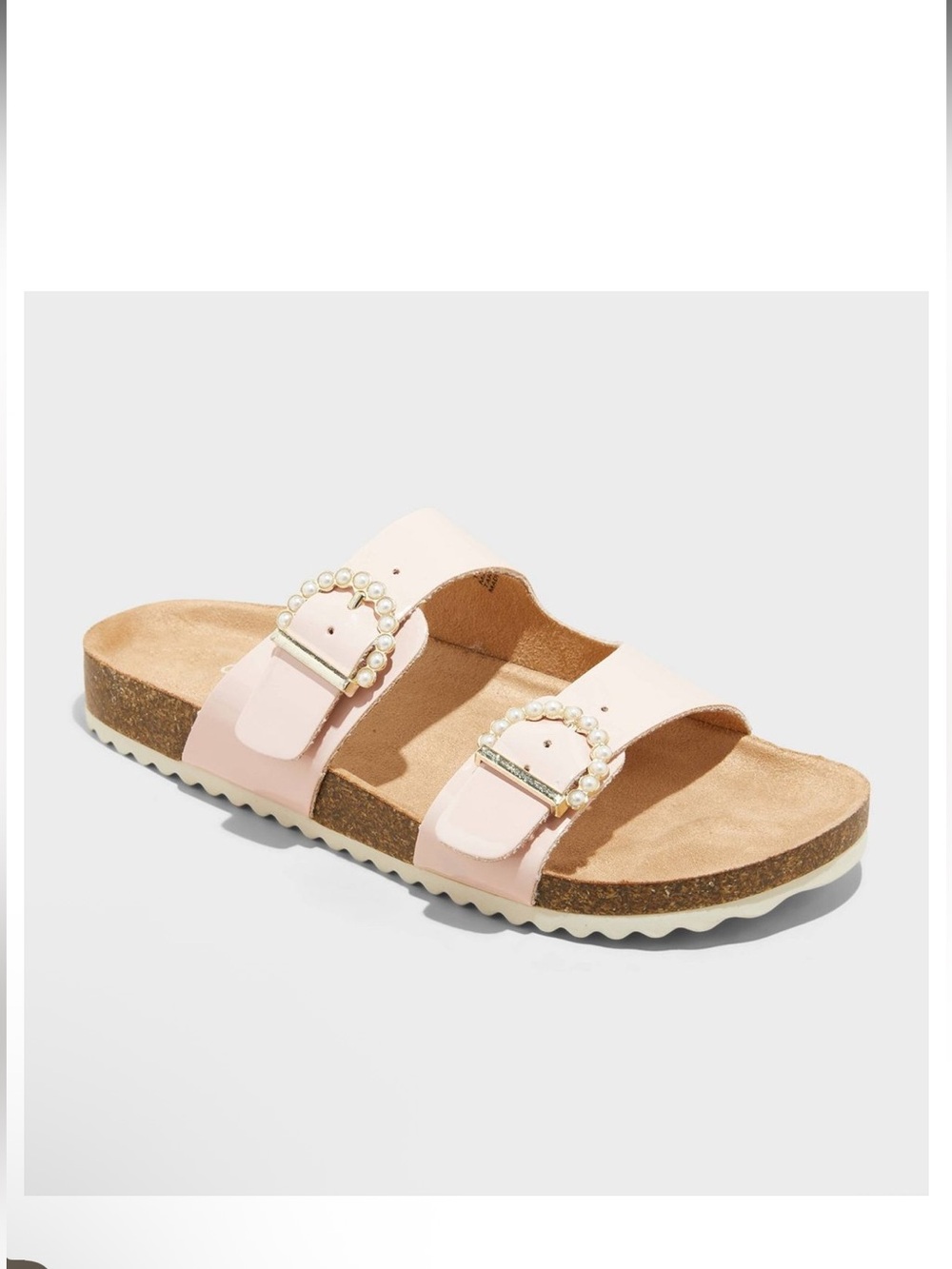 Cat & Jack Girls' Pink Pearl-Buckle Double Strap Slide Sandal